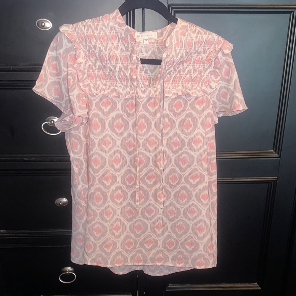 Lg FSL Apparel Elegant Pink Patterned Blouse